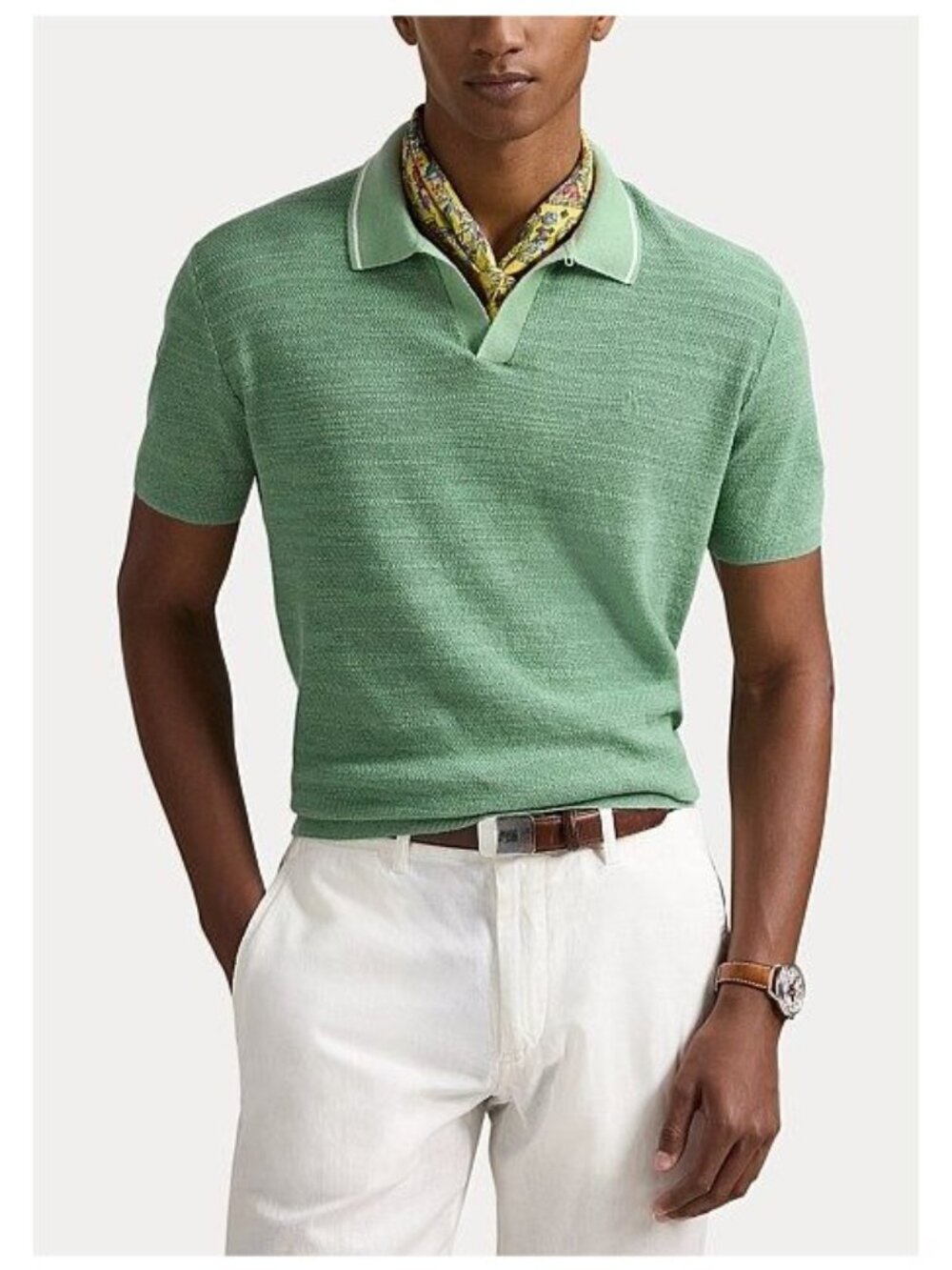 NWT Polo Ralph Lauren Cotton Linen Johnny Collar Sweater Faded Mint Size Large